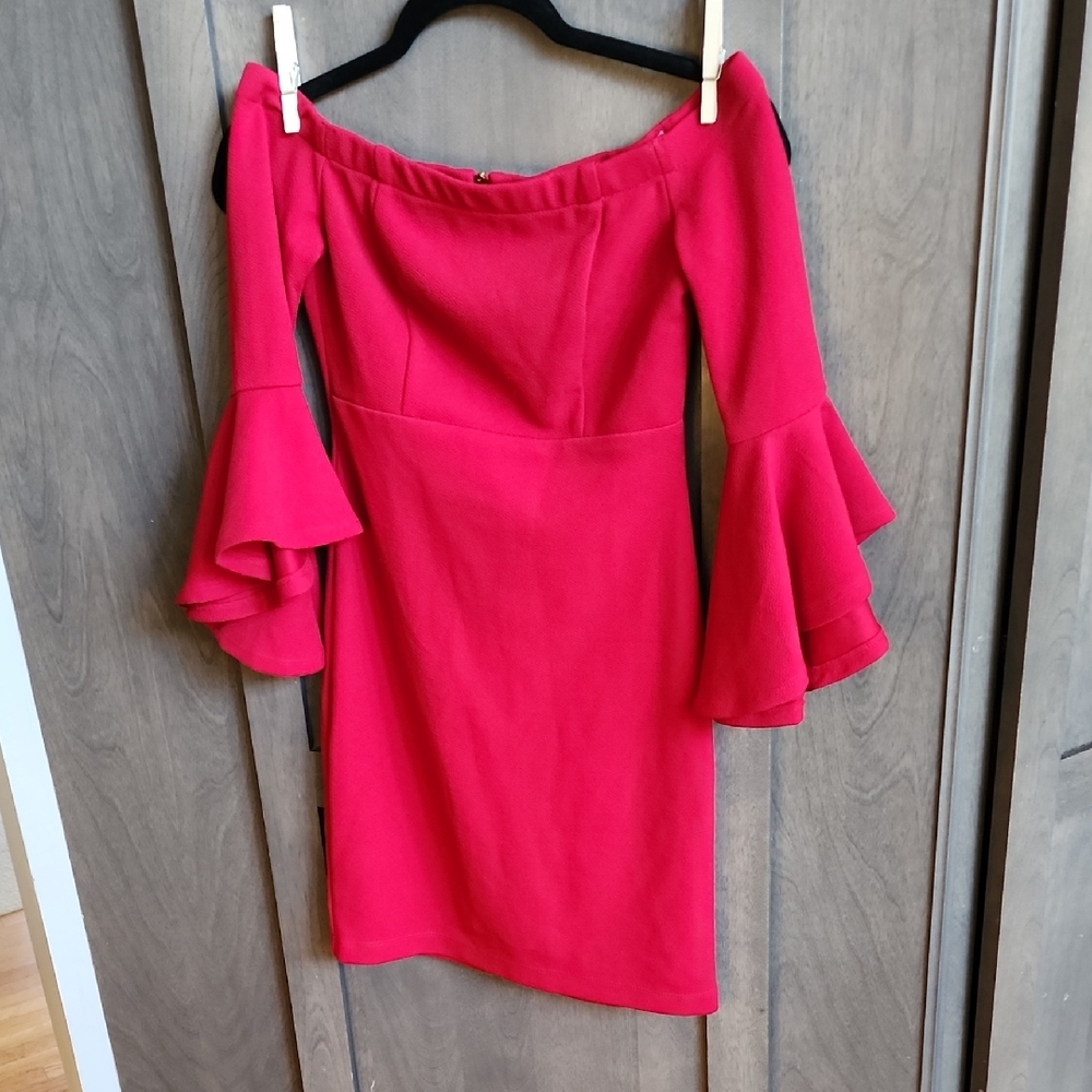 Teeze Me Red Ruffled Off-Shoulder Bodycon Dress